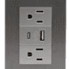 TOMA DOBLE CON TIERRA CON PUERTO USB + TIPO C GRIS TROEN - Imagen 2